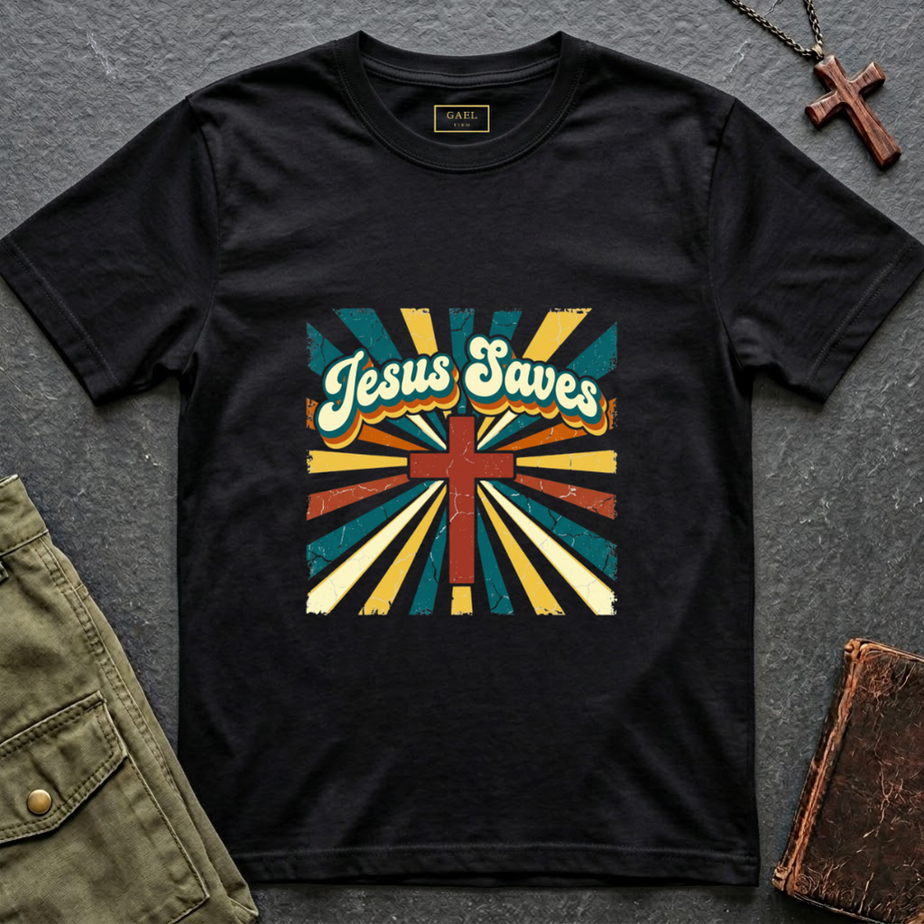 Jesus saves colorful cross T-shirt