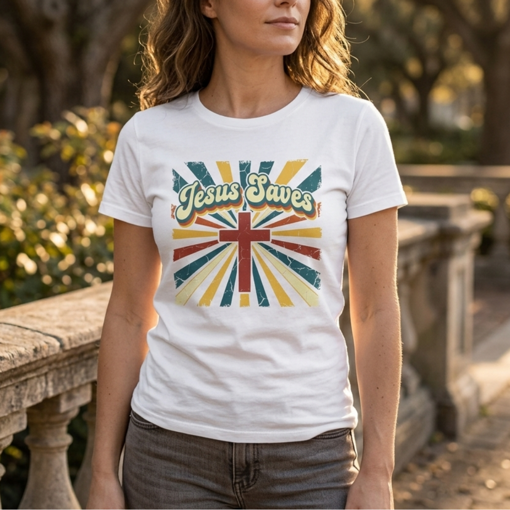 Jesus saves colorful cross T-shirt