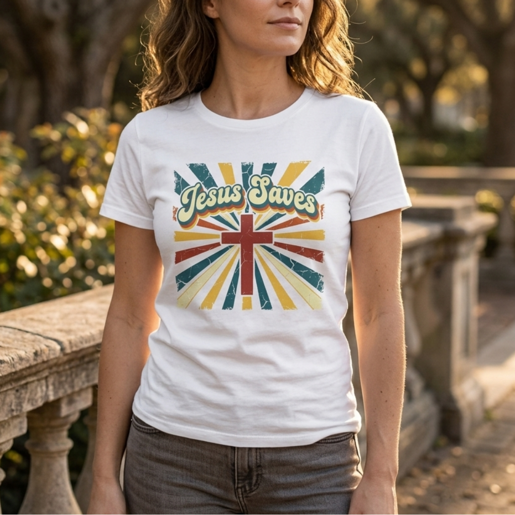 Jesus saves colorful cross T-shirt