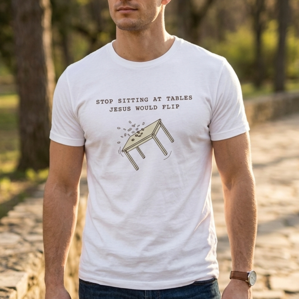 Stop sitting at tables Jesus would flip T-shirt