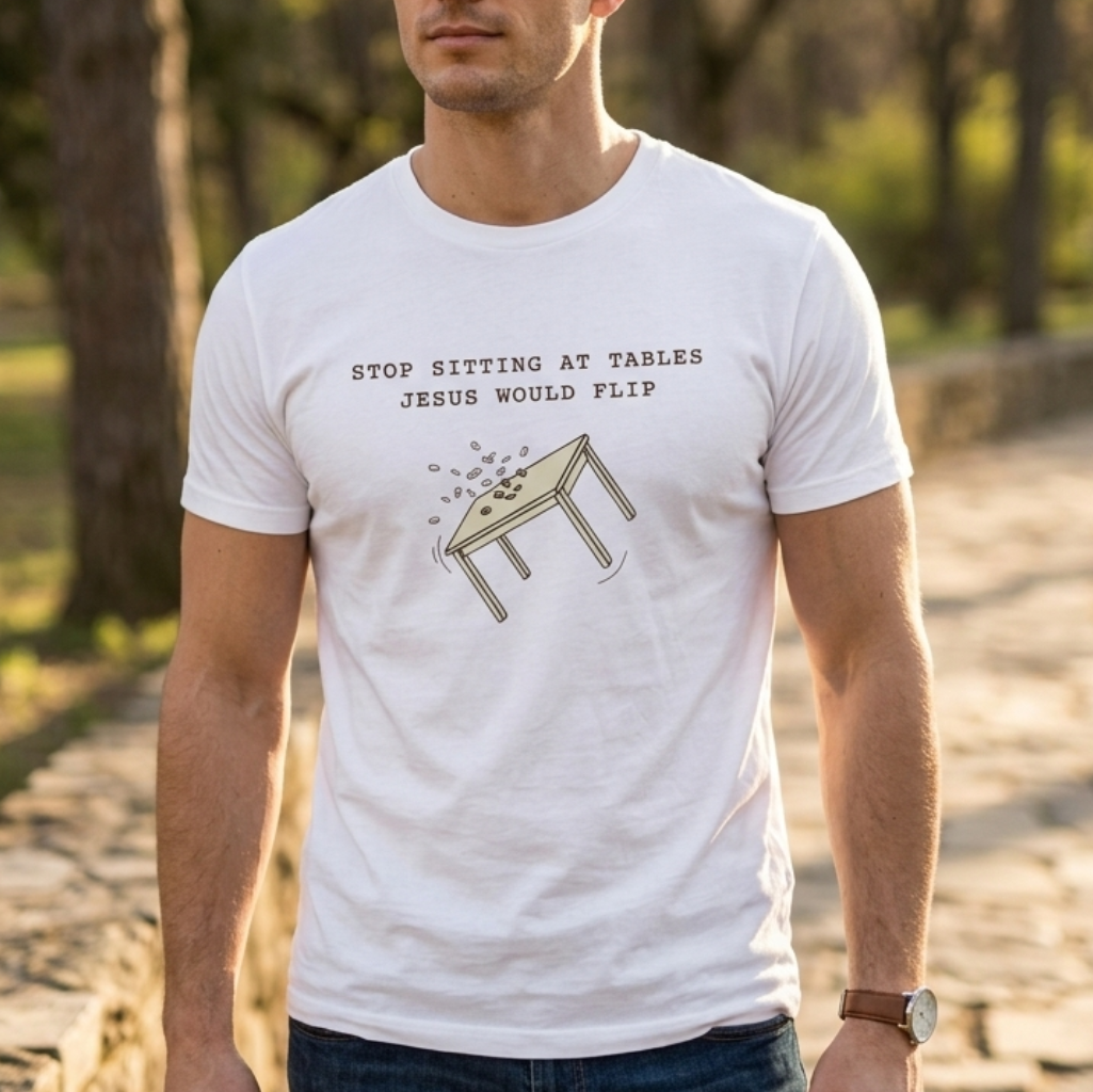 Stop sitting at tables Jesus would flip T-shirt