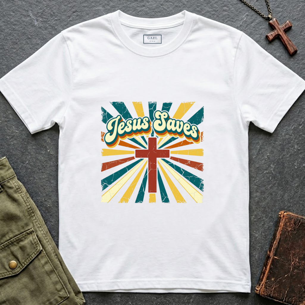Jesus saves colorful cross T-shirt