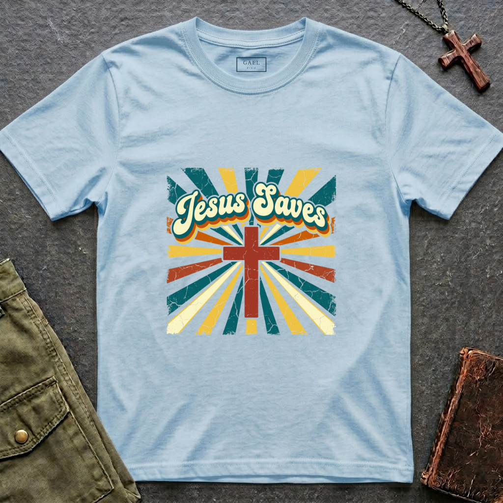 Jesus saves colorful cross T-shirt