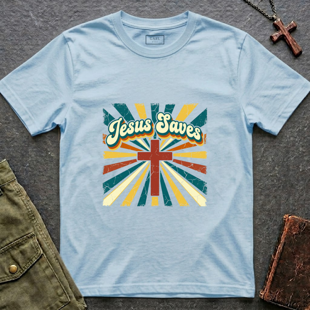 Jesus saves colorful cross T-shirt