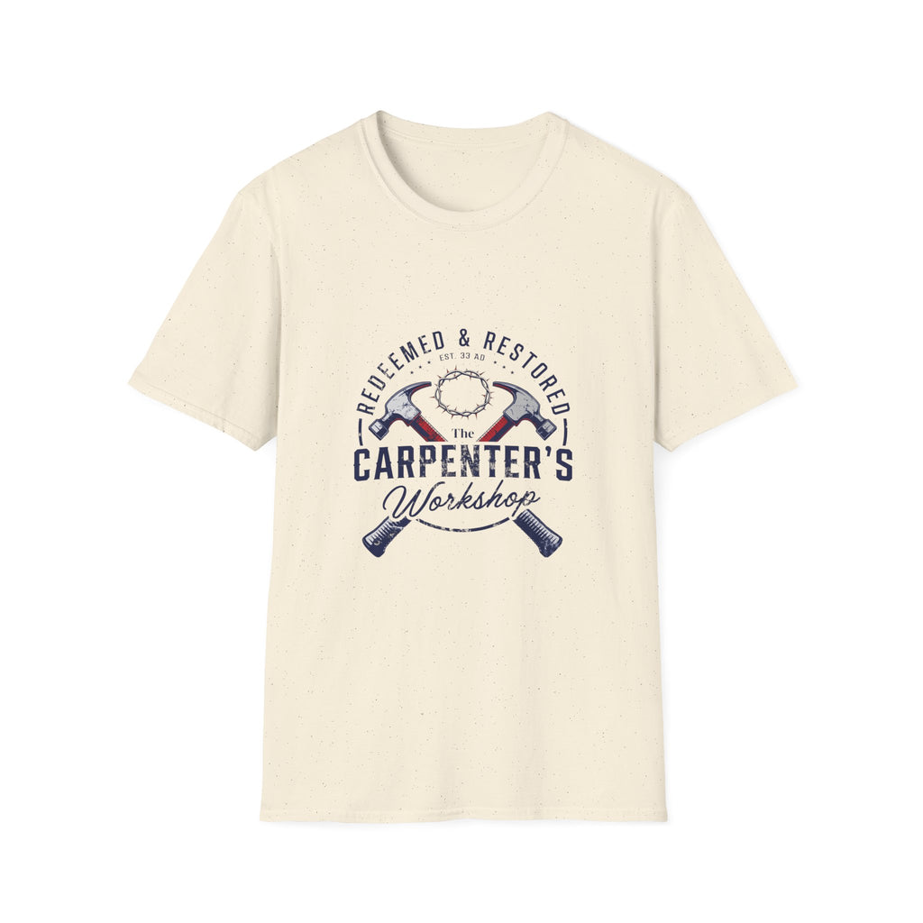 Redeemed & restored - the carpenter's workshop T-shirt